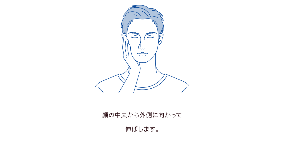 STEP2：顔の中央から外側に向かって伸ばします。